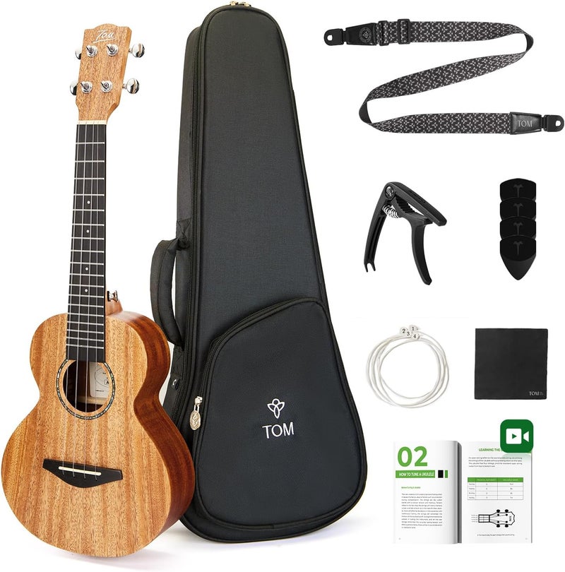 TOM 23" Solid Top Mahogany Concert Ukulele – Ukelele Beginner Kit Includes Quick Locking Ukulele Strap for Professional, Beginners, Adults & Kids, Deep Resonance with D’Addario Strings (AM5-Concert) - Image 1